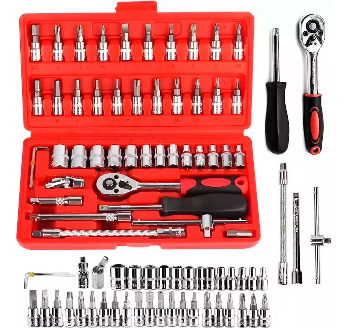 Mini Motosierra + Caja Herramientas Trinquetes de 46 Piezas